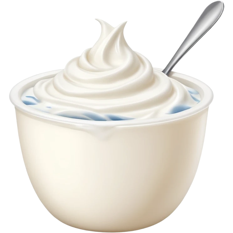 open plain white cup of Greek yogurt, thick creamy with gentle swirls and peaks, rich dense texture, slightly matte with natural sheen, no branding or garnish, soft lighting, emoji scale emoji