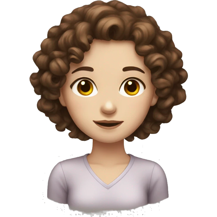 girl, pale skin, curly brown hair, dark brown ey emoji