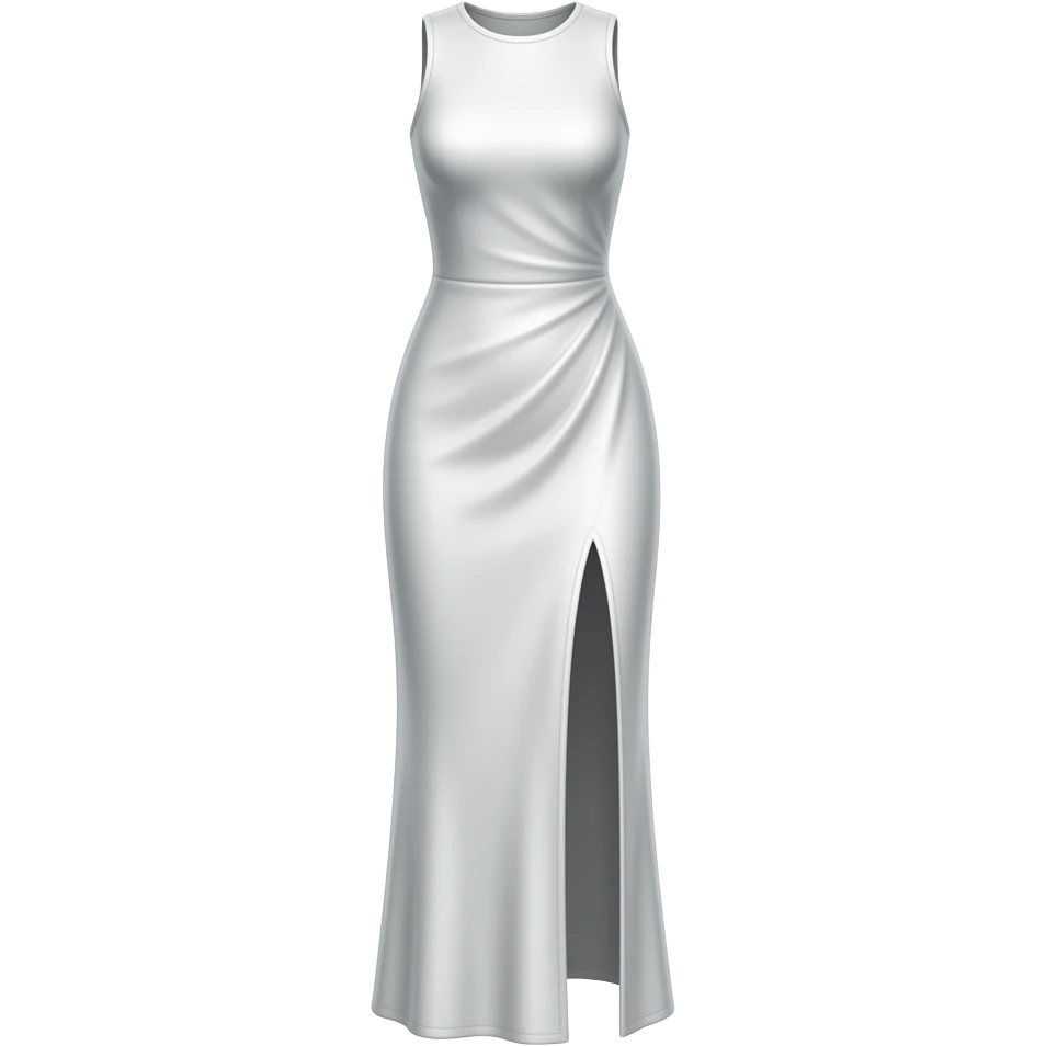 sleeveless, neckless, long dress with leg slit and white with cap sleeves floating emoji
