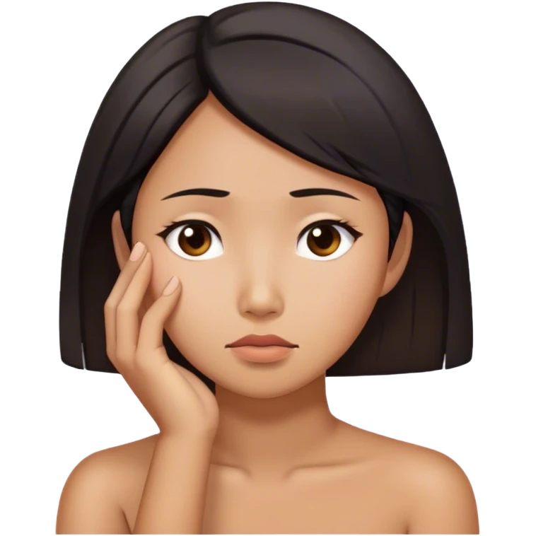 Asian woman worried while resting her chin on her right hand emoji