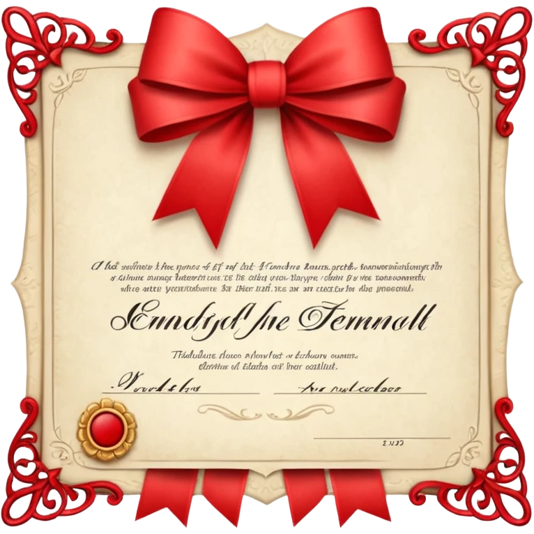 a white certificate with a bow on a black background. Lots of details. perspective emoji