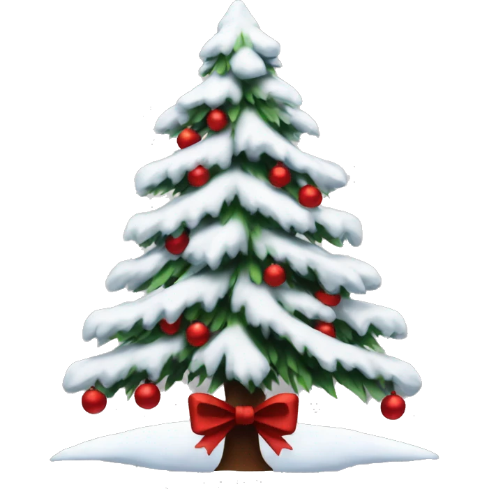 Snowy Christmas tree with dark red bows emoji