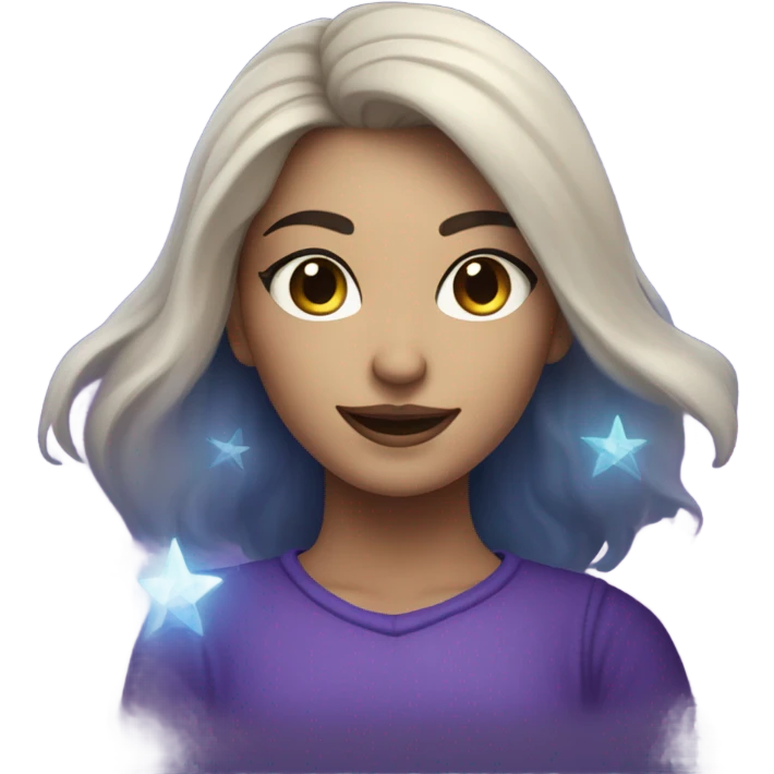 caucasian white skin mystical woman with sparkling galaxy hair with moon and stars in purple and blue shades emoji