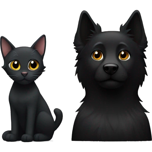 black shepherd sits next to a black cat emoji