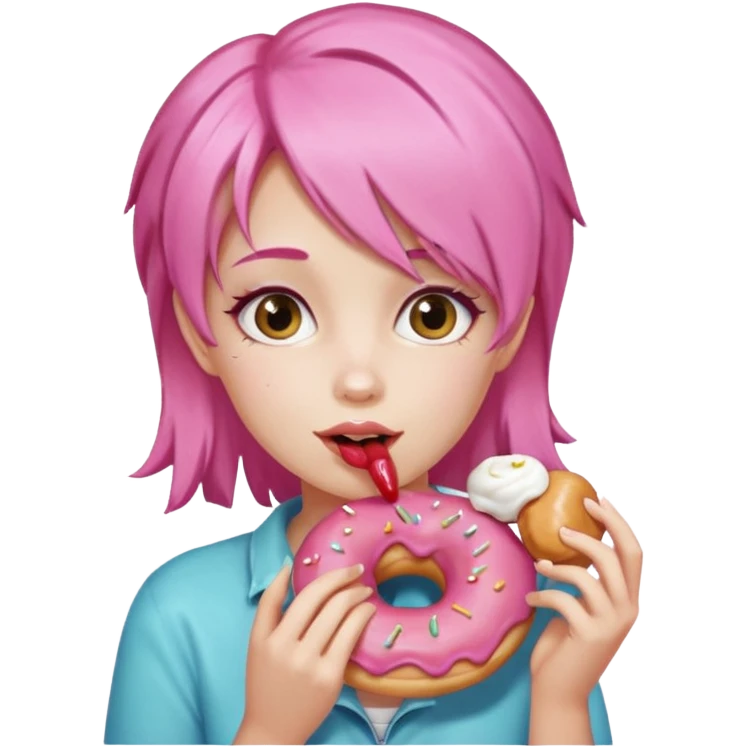 pink hair girl eating donuts emoji
