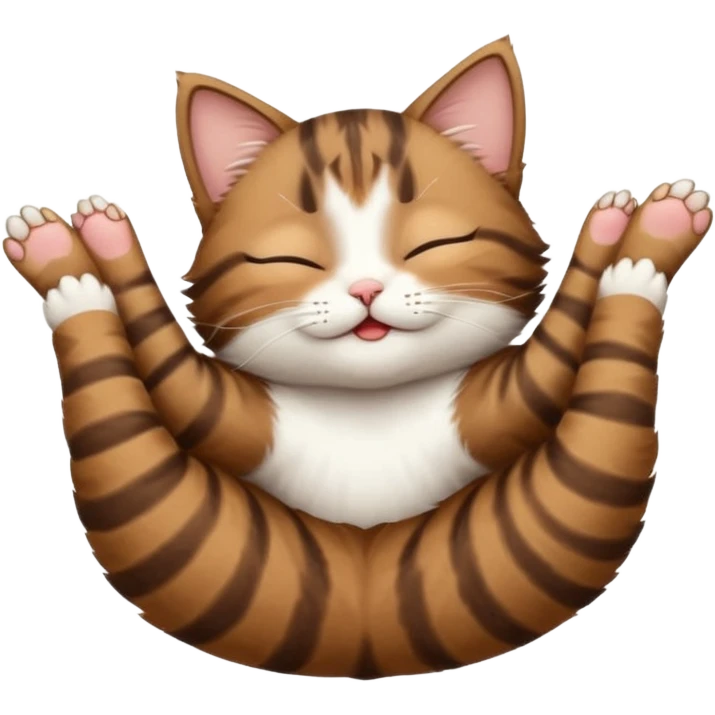 dark brown tabby and white small cat in funny positions upside down with eyes closed emoji