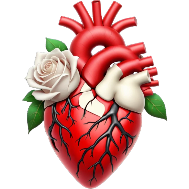 Anatomical heart  black and crimson veins and white roses emoji