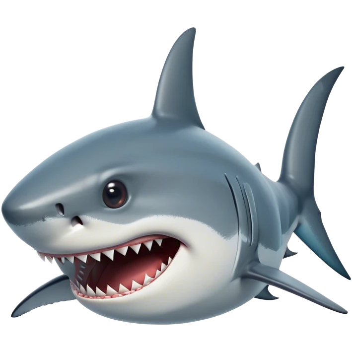 Cinematic Comical Great White Shark Portrait Emoji, Head tilted dramatically with an exaggeratedly shocked expression, featuring its iconic pointed snout, wide, comically expressive eyes, and a sleek body with a prominently defined dorsal fin, Simplified yet hilariously expressive features, highly detailed, glowing with a slightly sassy oceanic glow, high shine, dramatic yet playful, stylized with an air of cheeky marine mischief, soft glowing outline, capturing the essence of a meme-worthy great white shark that looks ready to side-eye its way into viral fame! emoji