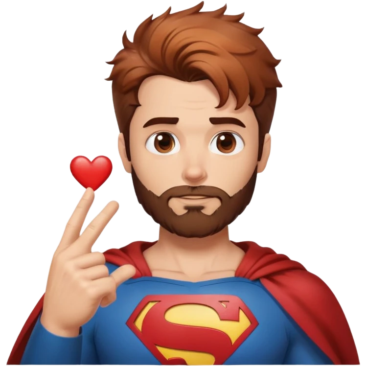 Adult Superman-with redish brownish messy hair-full trimmed beard- hand heart emoji emoji