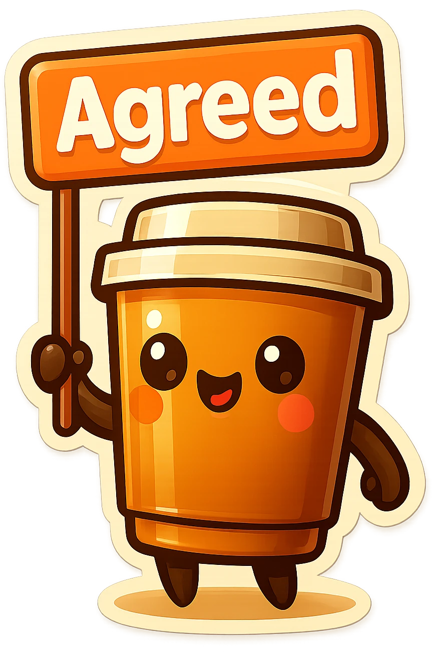 Tall coffee cup, holding sign "agreed" emoji