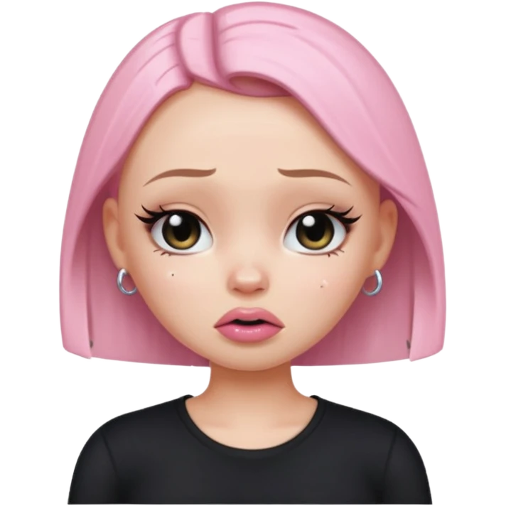 a pretty bratz fair bald girl crying wearing a tight black tee emoji
