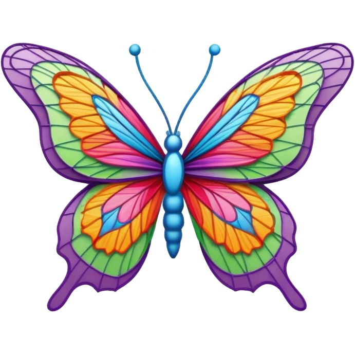 String art icon, colorful butterfly made with threads, wings formed by intricate thread patterns, body of the butterfly with visible thread ball structure, minimalistic style, clean lines, transparent background. emoji