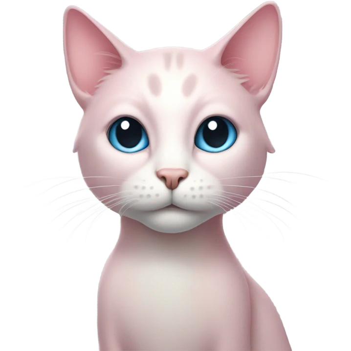 Cat-like creature with pale pink body, large blue eyes, and a long, thin tail. emoji