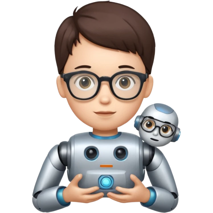 kid with glasses → holding a toy robot emoji