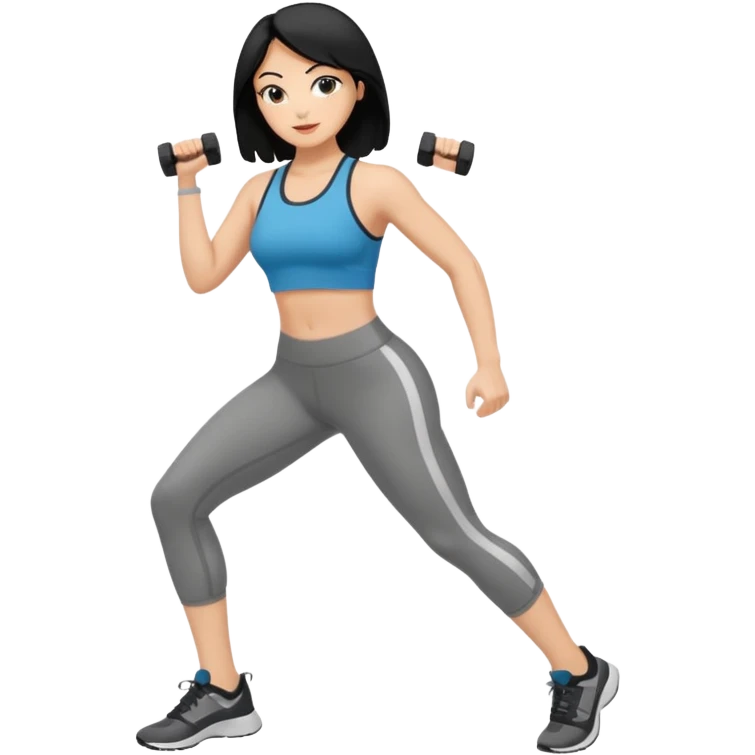 white woman with black hair doing fitness emoji
