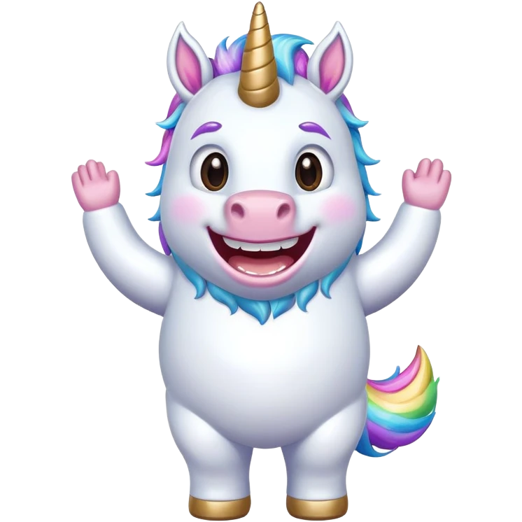Unicorn body with Bigfoot feet wide grin sparkle in the eye ￼ emoji