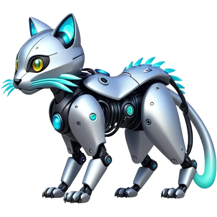  exotic tropical iridescent cyber-Protogen-Fakémon-Pokémon-Vernid-robot-feline-creature emoji