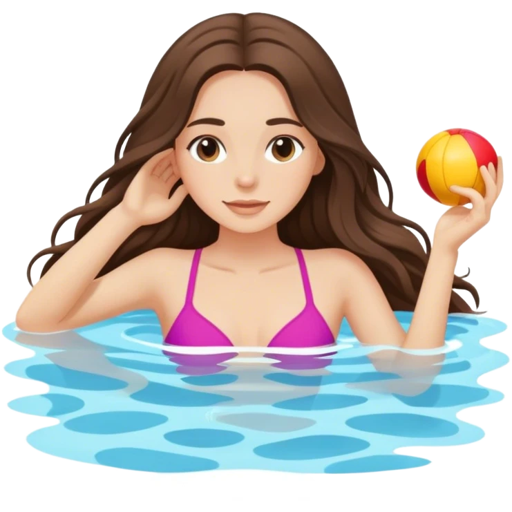  beautiful pale brunette girl with long hair relaxing in the pool emoji