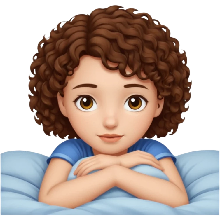 Girl cuddle with short curly brown hair on bed emoji