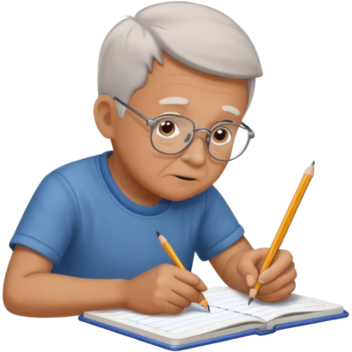 boy drawing grandpa on notebook emoji