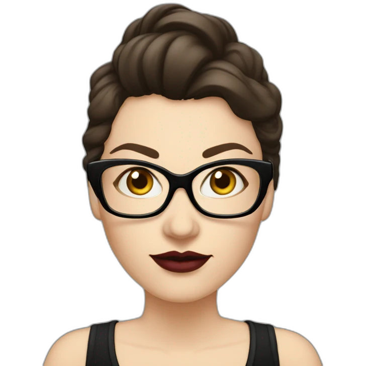 Sexy-Caucasian-Mum-woman-goth-long-brown-hair-standing-wearing-glasses-plus-size-upturned-nose emoji