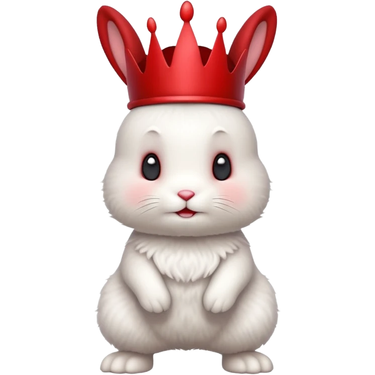 white cute bunny with red crown, funny, standing emoji