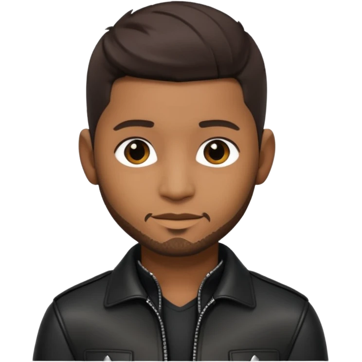 Usher with dark brown hair, black leather outfit emoji