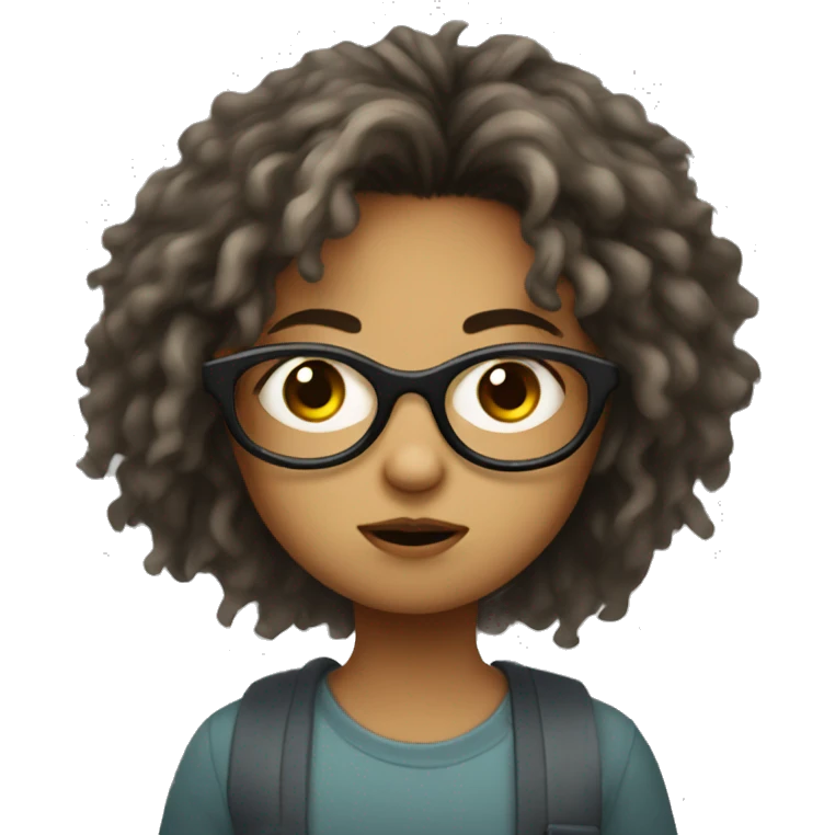 a girl with messy hair, not beautifull, wearing big glasses and ugly, with big eyes emoji
