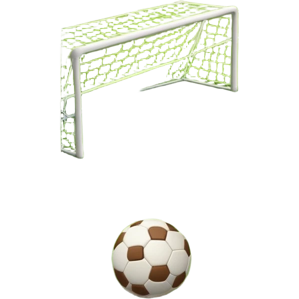 A football resting on the green grass of a soccer field, with goalposts and field markings in the background. The scene highlights the ball's position at the center of the action, emphasizing the competitive atmosphere and readiness for play. emoji