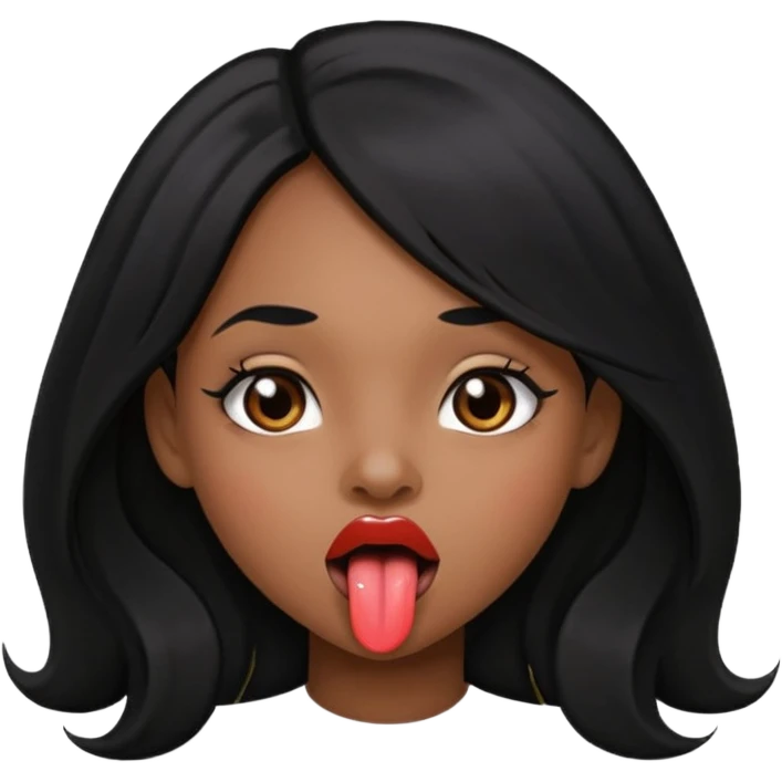Black Girl sticking out tongue long black hair brown eyes  pretty lips  emoji