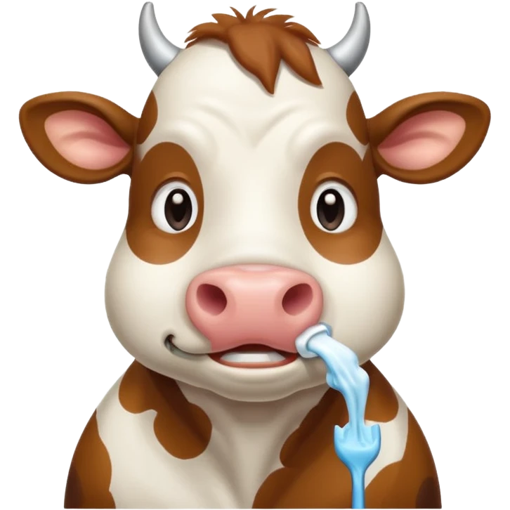 A cow brushing its teeth, looking sleepy and drowsy, portrait, bust up emoji