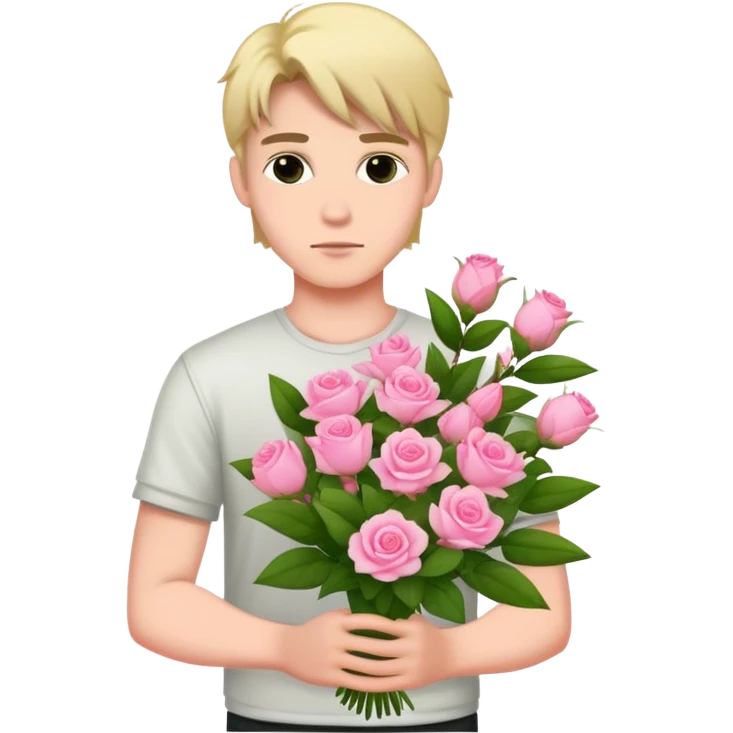 A cool bad boy with fair skin holding a bouquet of pink jasmine roses emoji