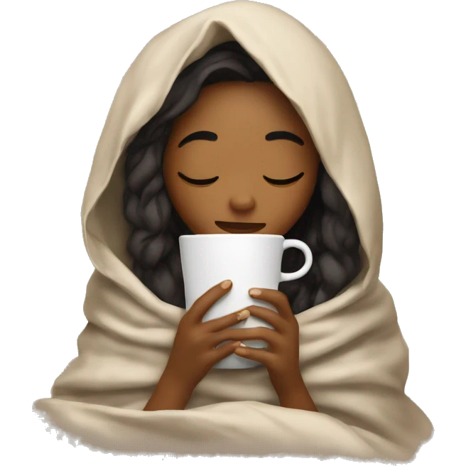 girl inside a blanket sipping coffee eyes closed emoji