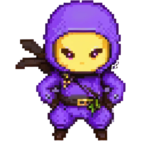 pixel art ninja, leaping, purple outfit, eyes visible emoji