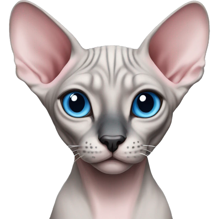grey/pink sphynx cat with blue eyes and black nose emoji