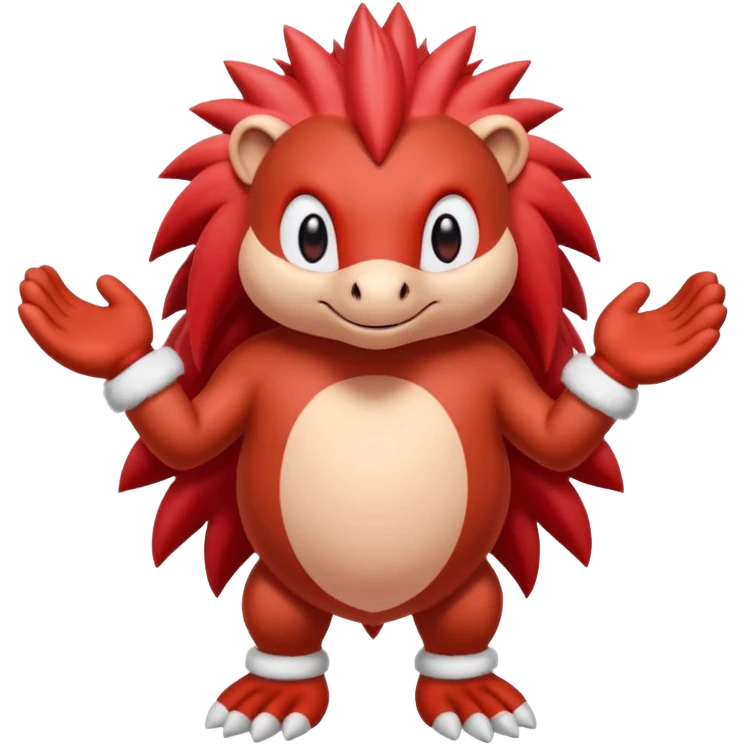 Sonic the hedgehogs friend knuckles a red animal with peach arms and white mittens that have no fingers , he’s a echidna with red eyes emoji