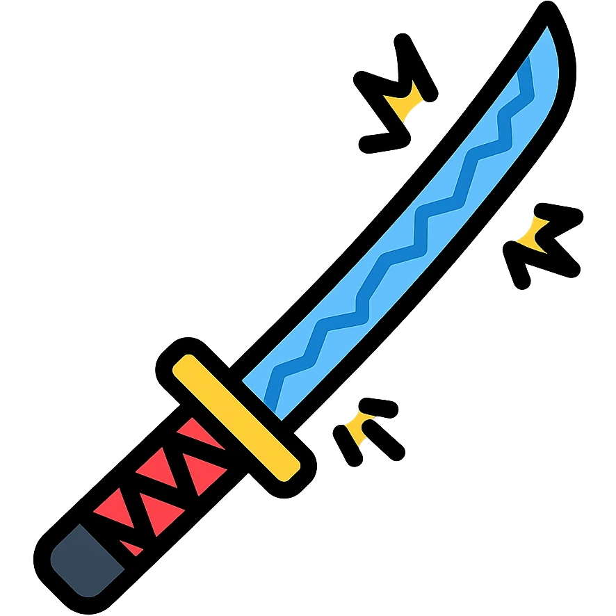 katana with a blue lightning pattern along the blade, glowing effect, icon style emoji