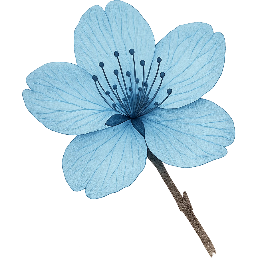 show one blue cherry blossom, remove background emoji