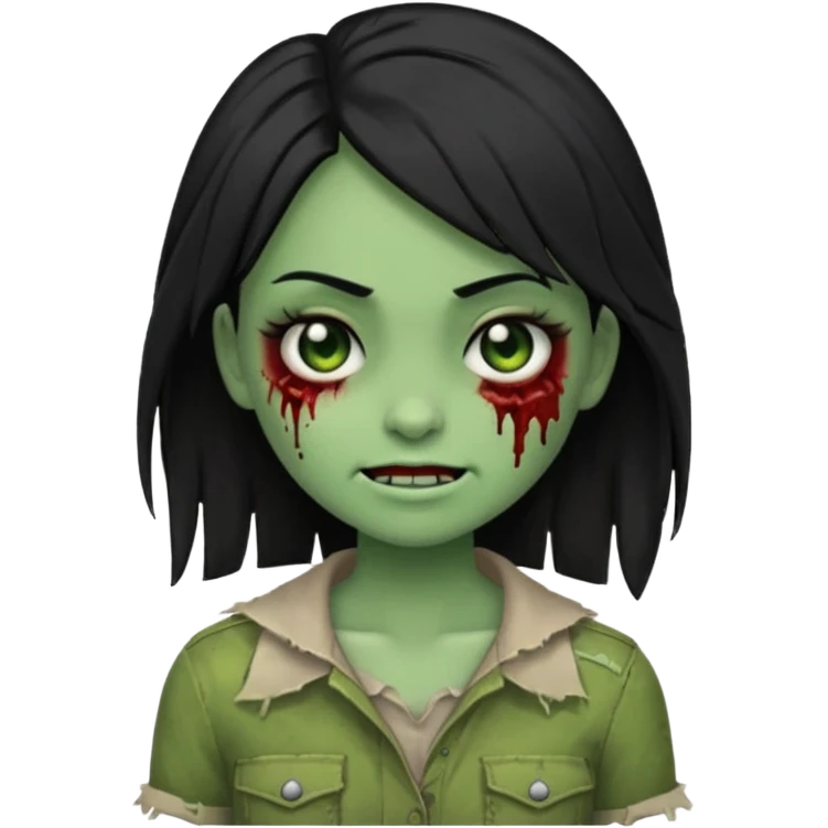 winking half-zombie girl emoji, straight black hair, green skin, no text emoji