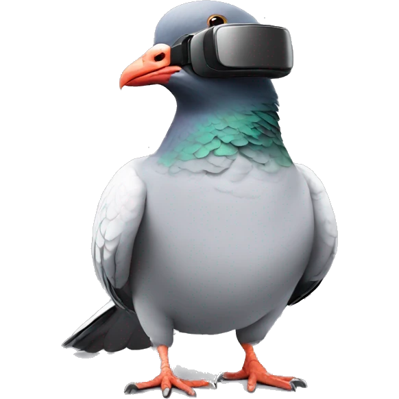 a pigeon with vr goggles front face emoji
