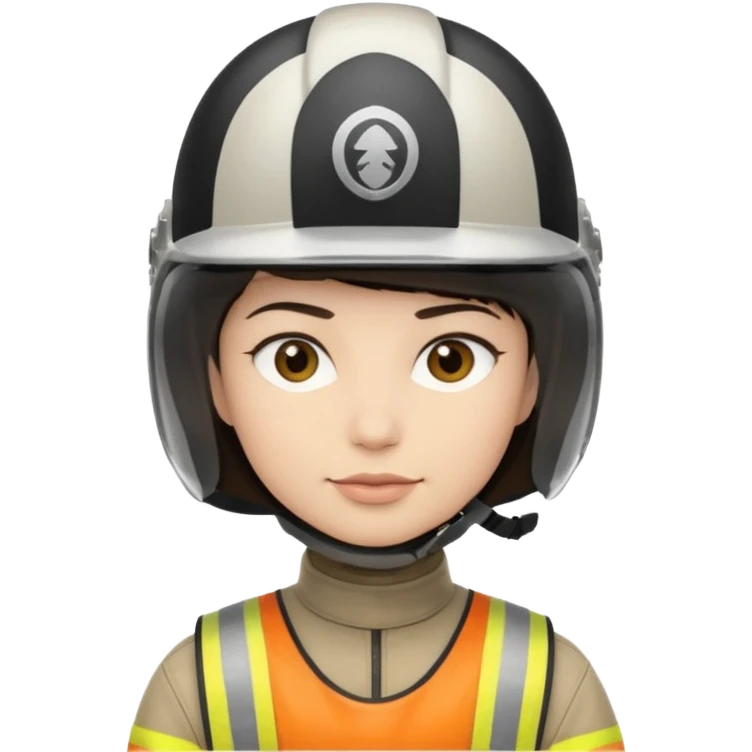 A light-skinned person with short dark hair, wearing a helmet and an oval face with a neutral look. emoji