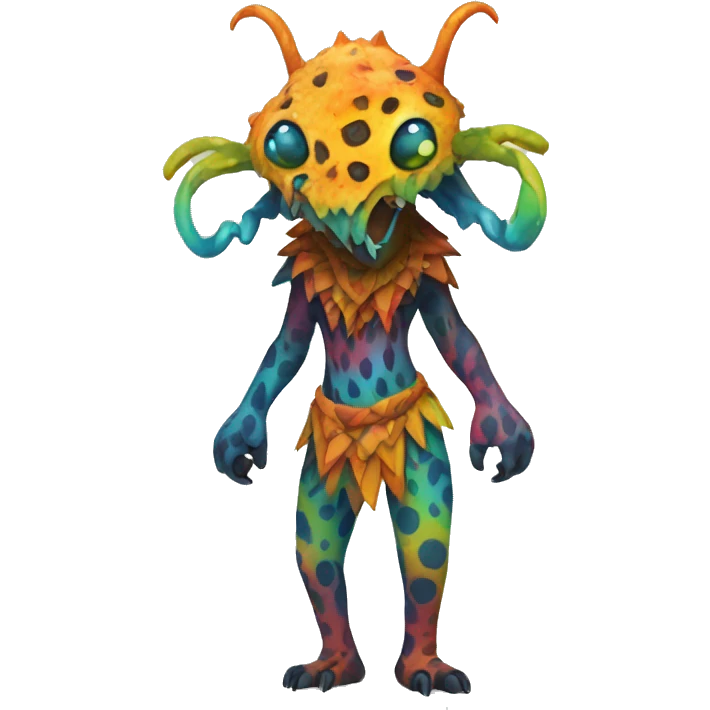a colorful edgy vernid-fionbri-creature with splash patterns full body emoji