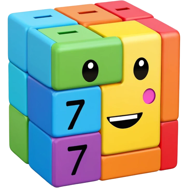 Rainbow square shaped character with a means it's numberblocks seven emoji