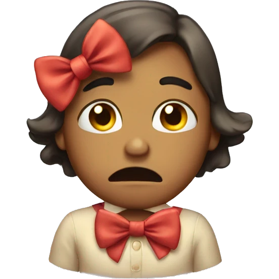 sad emoji wearing a bow emoji