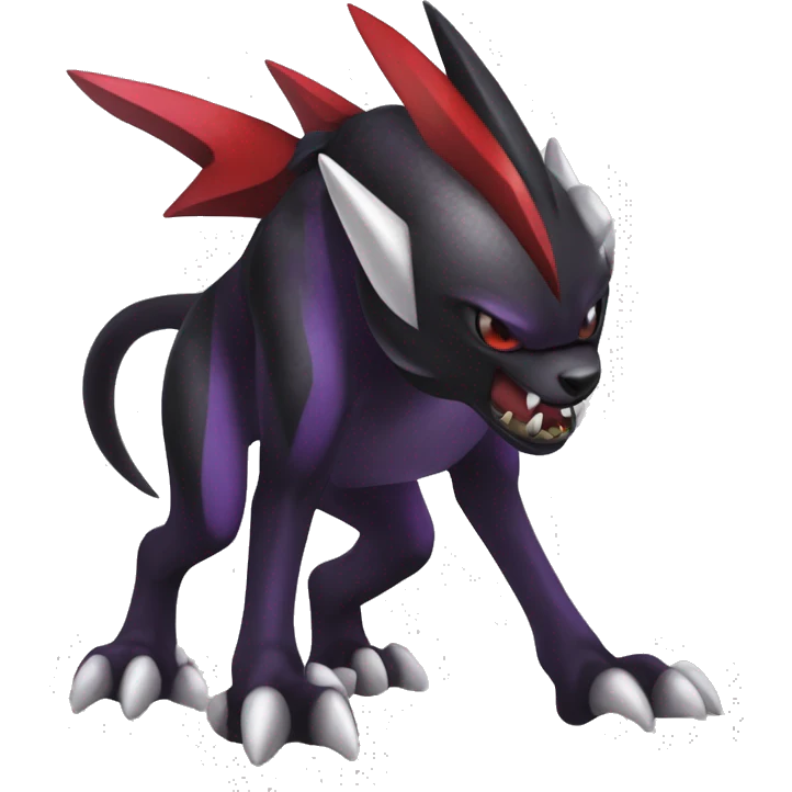 Black Cool Edgy Nargacuga-Houndoom-Garchomp Fakémon  with White and Red and purple and black Edgy markings emoji