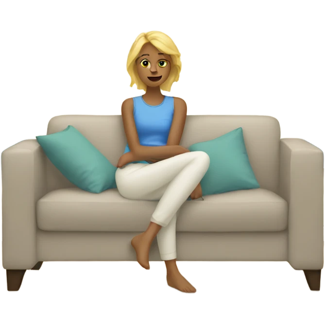a blonde woman resting on a sofa in the living room emoji