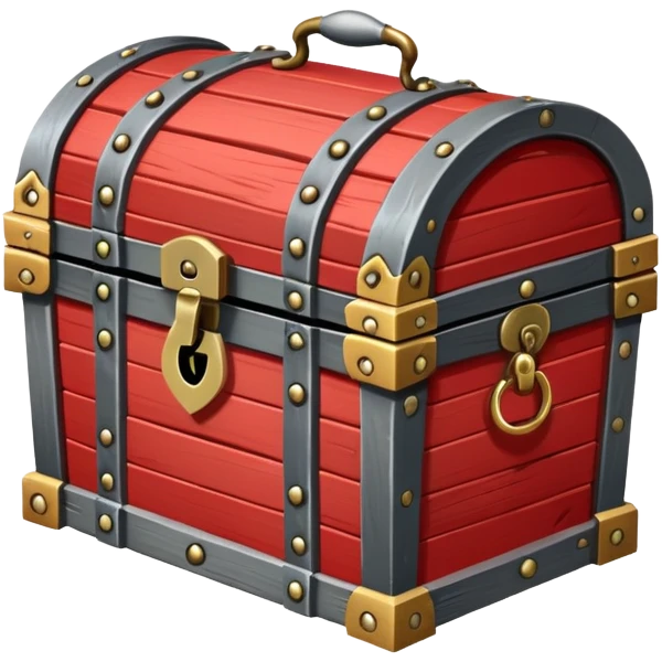 A red wooden treasure chest from an RPG, with metal hinges and a lock emoji