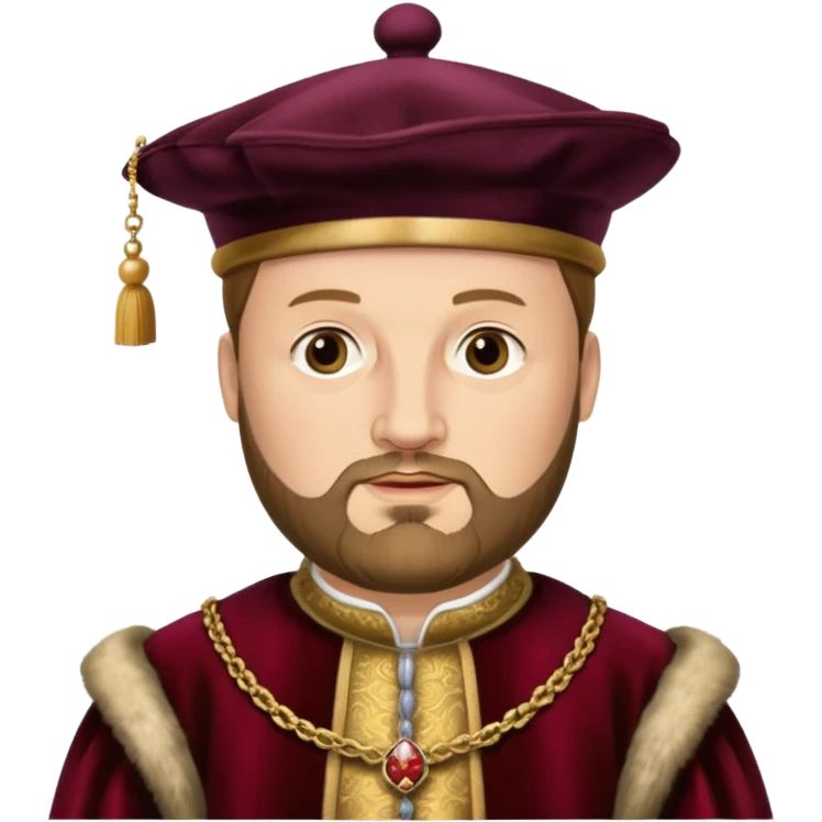 Henry VIII as an emoji, round face, beard, Tudor hat, regal outfit emoji