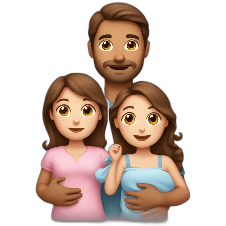 Brown hair father, long Brown hair mother holding a baby girl emoji