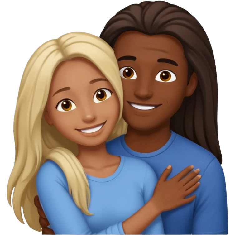 dark skin girlfriend hugs mixed boyfriend with long hair  emoji